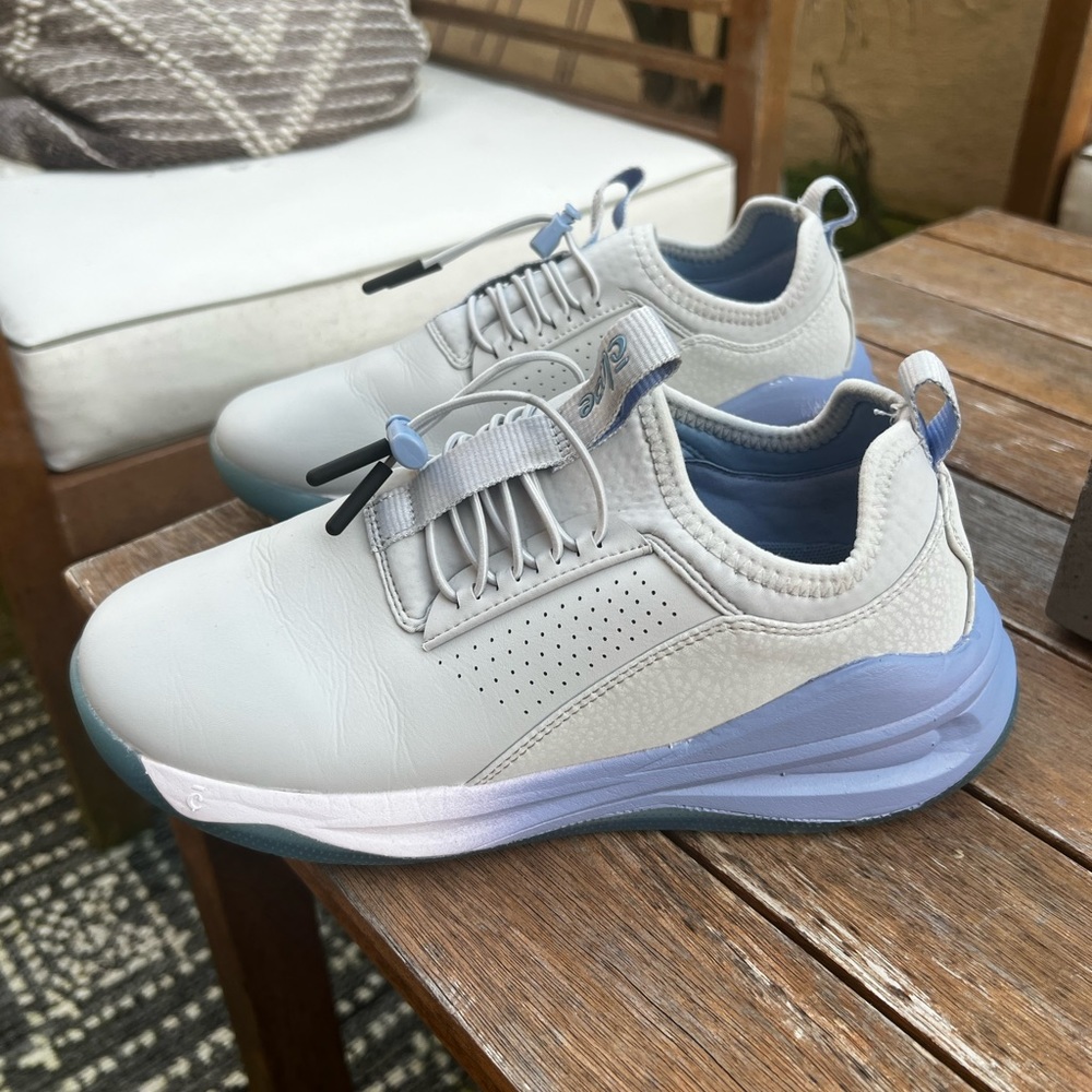Women’s clove Light Gray Slip-On Sneakers with Blue Accents